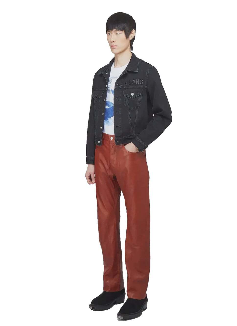 Helmut Lang Leather Masc High Straight Trousers US 34 EU 50 Mens Red $1195